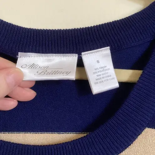 Allison Brittney Allison Brittany Navy & Tan Striped Knit Sweater Dress #O