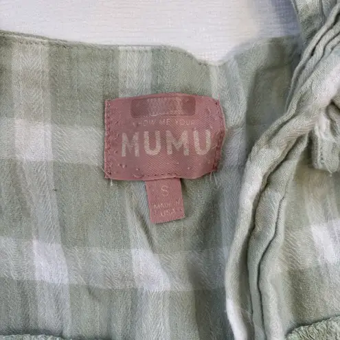 Show Me Your Mumu  Dress Womens Size Small Mini Green Gingham Flowy Neutral