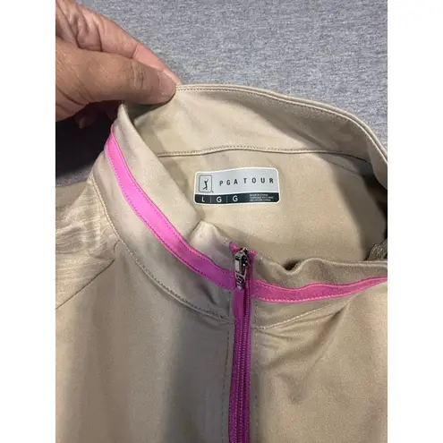 PGA Tour Women's Beige Pink UPF 50 3/4 Sleeve Golf Tee or shirt Large nwt