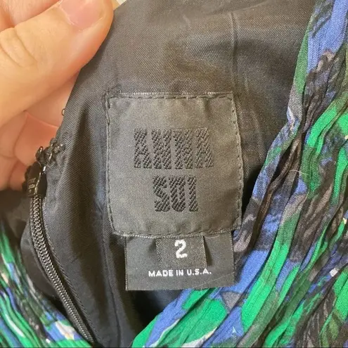 Anna Sui Blurred Hydrangea Dress Watercolor Floral Size 2 Sleeveless Mini Black