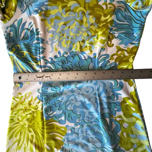 J. McLaughlin Teal and Lime Green Quarter Sleeve Ride Ruched Knee Length Dress S