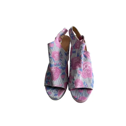 Ashley Stewart Rose Print Platform Slingback Heels Size 11W