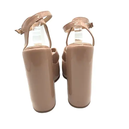 Schutz Pattie Patent Leather Sandal Platform Block Heel Ankle Strap Beige Nude 9