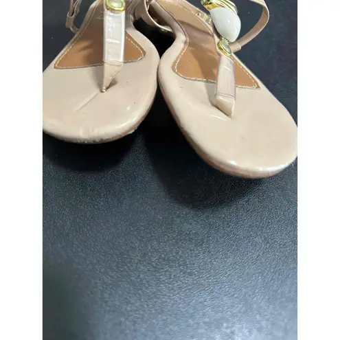 Isa Belly Beige Flat T Strap Wedge Sandals Women Size US 7