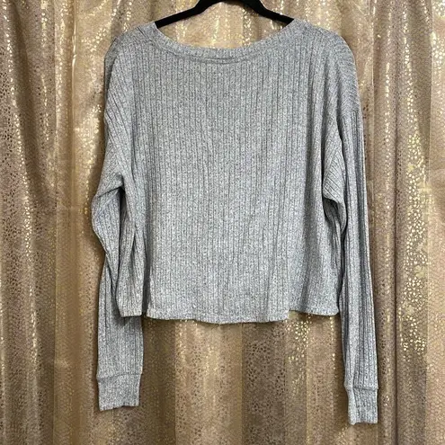 PINK - Victoria's Secret PINK Victoria’s Secret ribbed Heather gray long sleeve oversized crop sweater XS