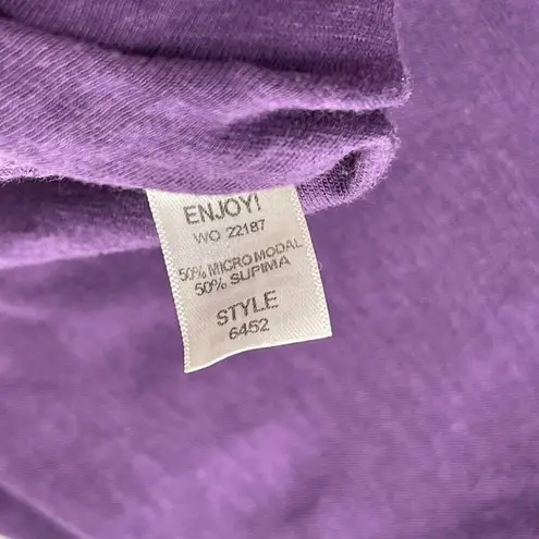 Michael Stars Modal Supima Cotton V Neck Ribbed Long Sleeve Shirt Top Purple