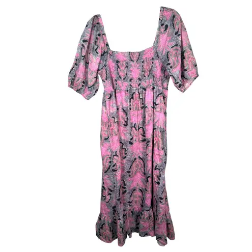 Nic+Zoe Petal Patch Seersucker Floral Pink Grey Midi Dress Size Large