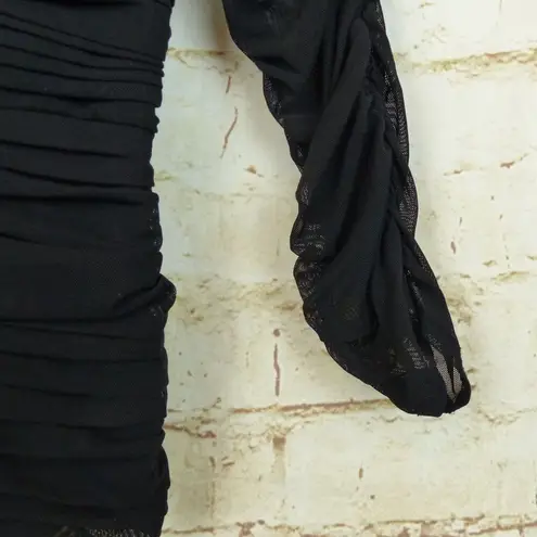 Tadashi Shoji Vintage Tadashi Blouse Womens M Black Sheer Pleated Off Shoulder Halter Goth Y2K