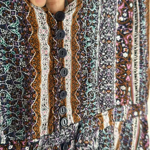 Jaase Midi Dress Button Up Purple Brown Fall Fairy Romantic Boho Prairie Peasant