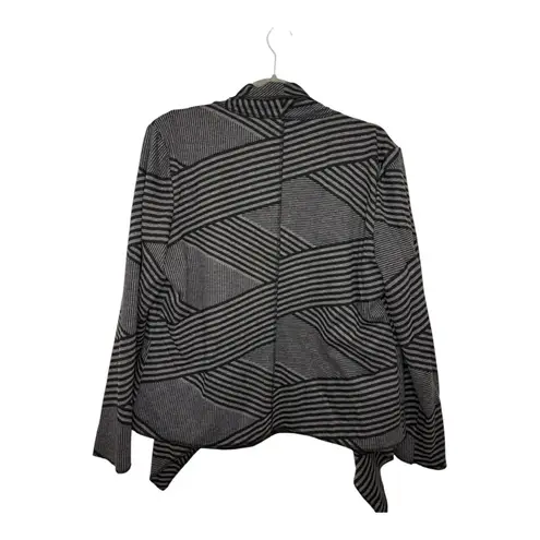 Vintage Ms Maggie Sweet Gray Black Striped Drape Front Cardigan Blazer XL Retro