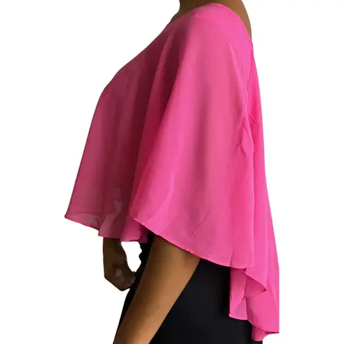 Love by Design Pink Sheer Cape Top Crochet Trim Flowy Blouse Cover Up Cropped XL