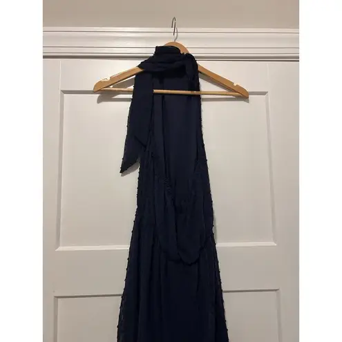 Pretty Garden Halter Backless Maxi Dress Women’s Size Medium Navy Blue Lined Dot