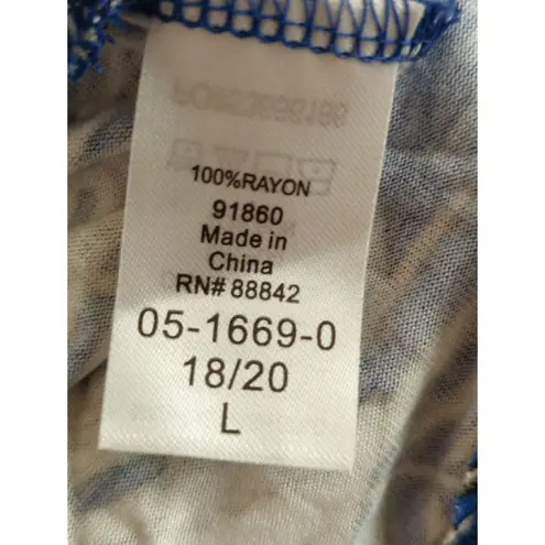 ellos Blue Tropical Scoop Neck Mini Dress LARGE NWT Coastal Beachy Bohemian