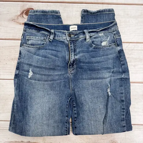 Sneak Peak Distressed Ripped Knees Denim High Rise Jeans Medium Whisker Wash Blue Size 30