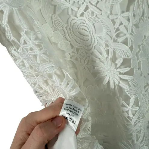 Tuckernuck White Guipure Lace Faye Blouse Ruffle Collar Bow Preppy Womens XS