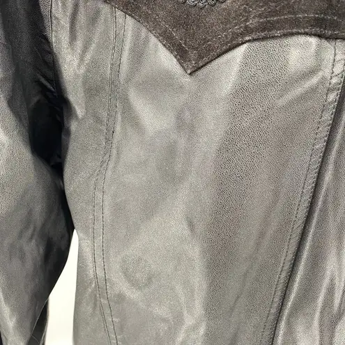 Vintage 80s Leather Jacket Oversized Paisley Brocade Trim Suede Black Womens M/L Size L