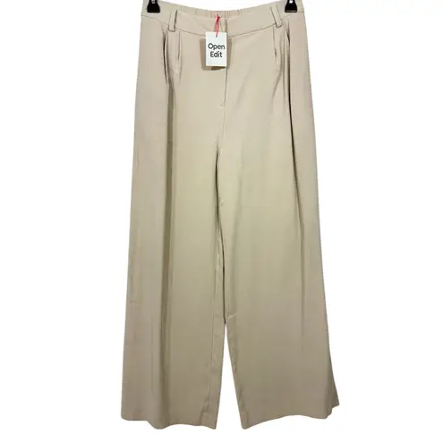 Open Edit Wide Leg Linen Blend Pants Beige Pleated Front Size 12 M