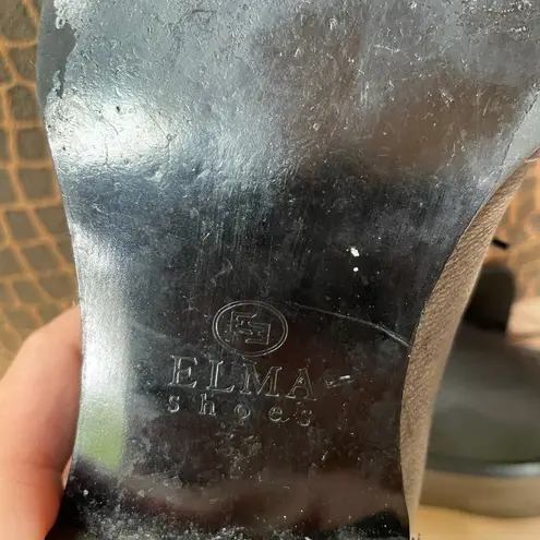 Elma Shoes Leather Point Toe Square Heel Black 6