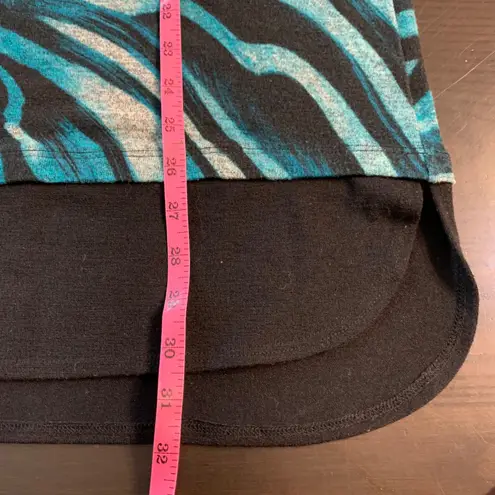 Clara Sun Woo Teal Black Zebra Print Long Sleeve Tunic Top Womens Medium M Blue
