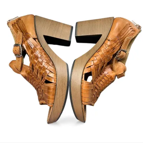 Source Unknown Mexican high heel huaraches leather sandals boho woven platform heel hippie