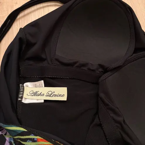 Alisha Levine Tropical Print Mesh Dress One Piece Swimsuit Womens Size 12 Black