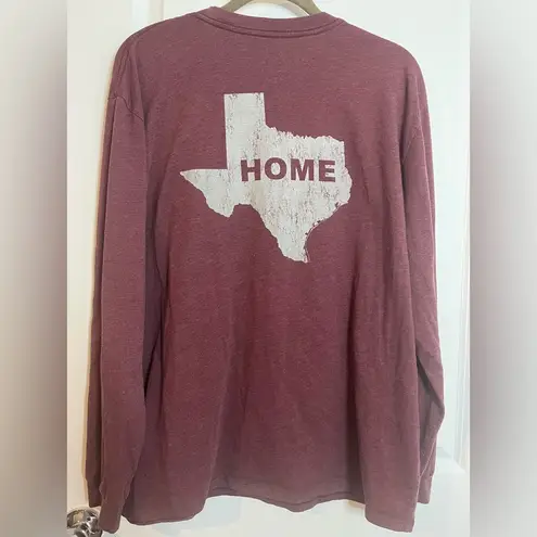 Home Free Maroon Crewneck Texas Shaped State Cotton Comfy Long Sleeve Top Sz XL Red