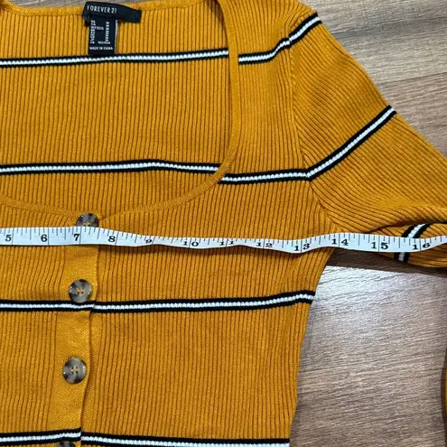 Forever 21  Mustard Striped long sleeve Crop Top
