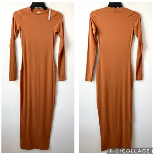 SKIMS  Fits Everybody Crew Neck Long Sleeve Dress Bronze S