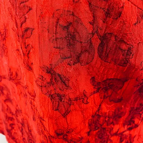 Vintage 90s Qipao Cheongsam Maxi Dress Layered Bodice High Neck Floral Red Black Size 10