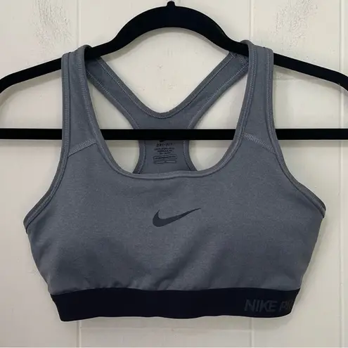 Nike  Dri Fit Sports Bra Removable Pads Grey Black Swoosh Racerback ~ Size M