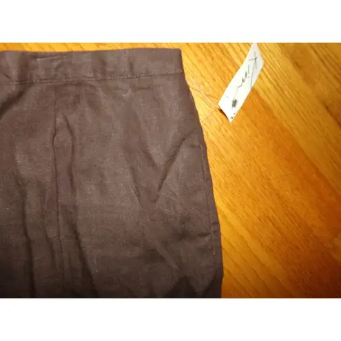 kim rogers  brown 100% linen elastic back waist crop pants XL NWT