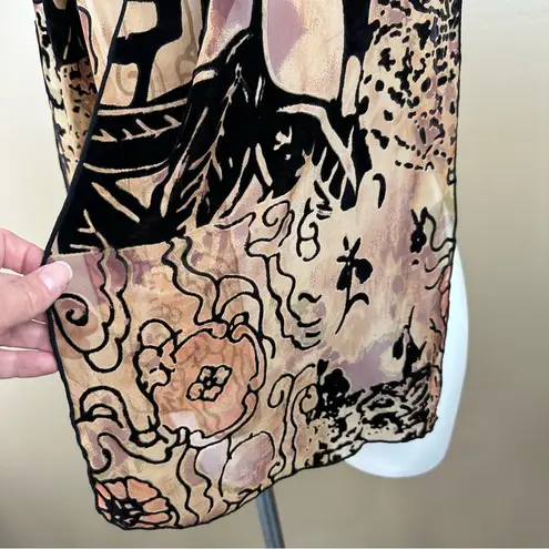 Velvet Burnout Black & Tan Floral Scarf