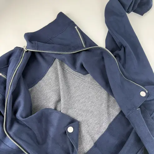 LEVEL 99 Navy Faux Suede Moto Jacket Size Small Blue