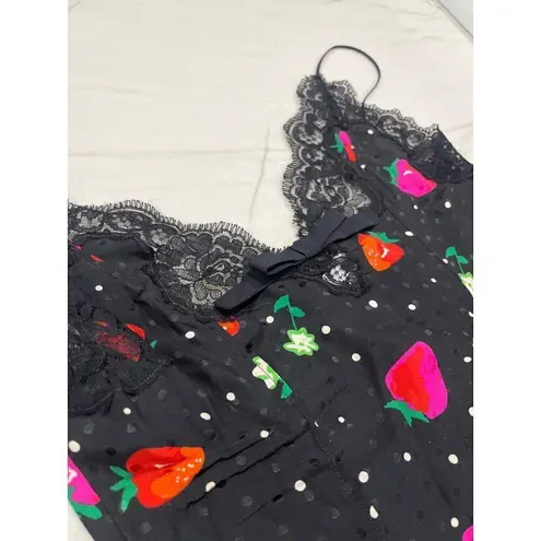 Alessandra Rich Strawberry Print Silk Jacquard Bodysuit in Black 42 New Womens Size undefined