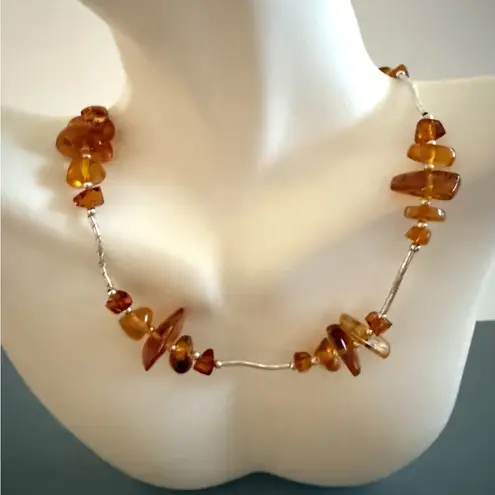 Sterling Silver Natural Amber Honey Colored Necklace