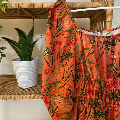 Gianni Bini Boho Style Peach Floral Peasant Top Stretch Blouse  Sz Small LIKE NEW