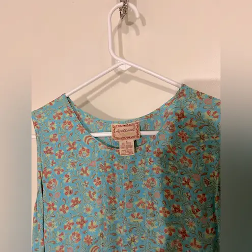 April Cornell Vintage Sleeveless Floral Dress Blue