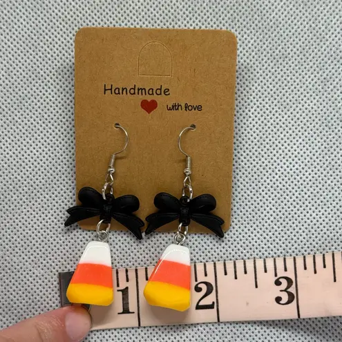 Handmade Bow Candy Corn Earrings Black