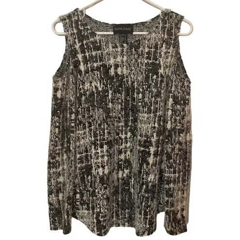 Frank Lyman Design Black White Tweed Open Cold Shoulder Blouse Tunic Top 12