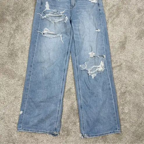 American Eagle  Skater Jeans Wide Leg Rigid Hi-Rise Distressed Patch Me Up Blue 4