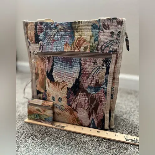 None Charming Cat Print Tote Bag With Coin Bag