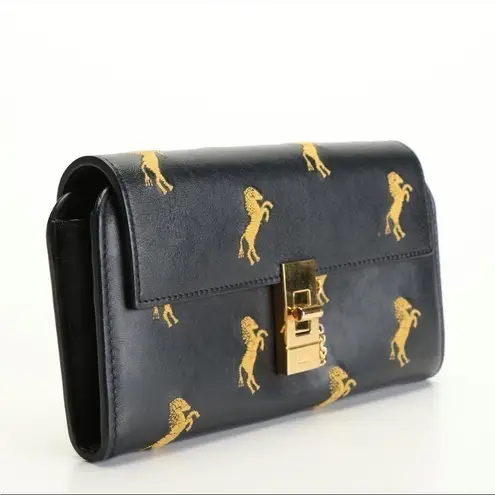 Chloé Drew Horse Embroidered Leather Continental Wallet Navy