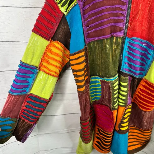 Greater Good Network XXL Hippie Patchwork Jacket Hoodie Festival Indie Artsy Orange