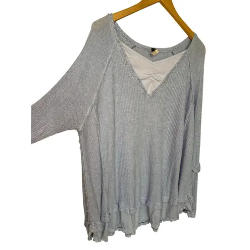 We The Free Free People  Laguna Oversized Waffle Knit Thermal Top Women’s L Blue