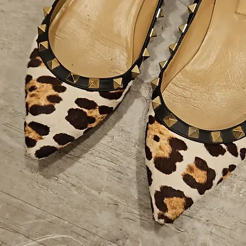 Valentino Garavani 💕💕 Calf Hair Leopard Print Rockstud Ballet Flats 38 EU