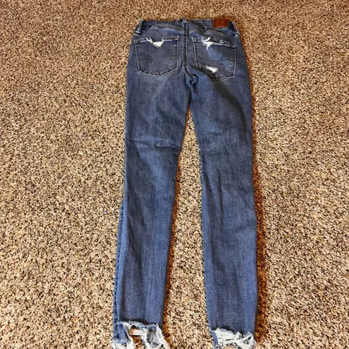 American Eagle The Lu(x)e Ripped Distressed Skinny Jeans Size 2 Blue
