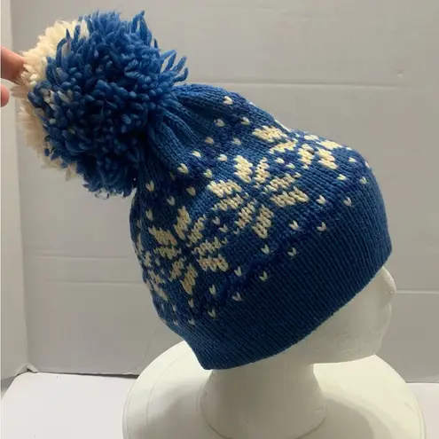 Vintage Marceau Sports 100% Wool Knit Blue & White Pom Pom Beanie. 2813