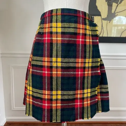 Bermuda Vintage Browns of  Wool Plaid Wrap Pleat Mini Skirt Buckle S