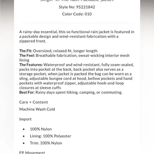 Free People Movement Singin In The Rain Printed Packable Jacket Size xs Brown