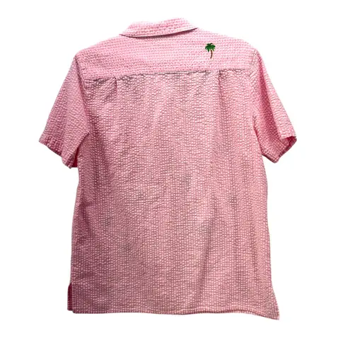 Vintage Quacker Factory Shirt Medium 90s Palms Cottagecore Twee Gingham Vacation Pink